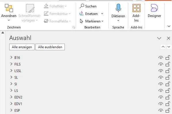 Auswahlbereich mit den verfügbaren Makros