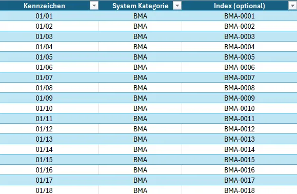Beispiel einer Kennzeichen-Excel-Vorlage