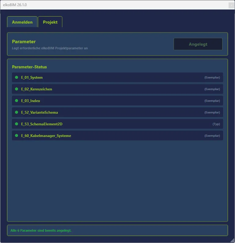 Parameter-Status im elkoBIM Ribbon